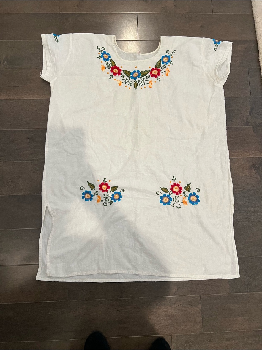 Women’s Beach Cover-Up Tunic Dress White Embroidered Floral Design